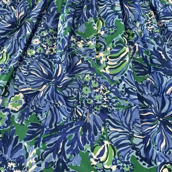 Lilly Pulitzer Beyonca Smocked Floral Mini Dress Women’s Small Blue Green Pocket - Picture 9 of 13